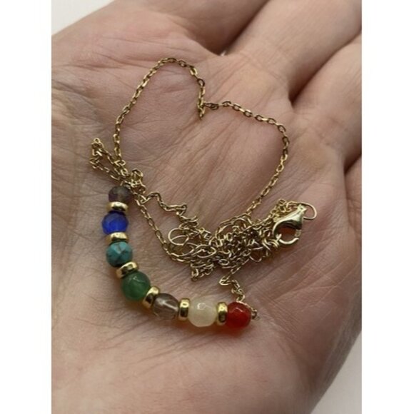 Gold Vermeil Semiprecious Gemstone 16" Necklace Sterling Silver 925 7 Dainty 4mm - Picture 8 of 9